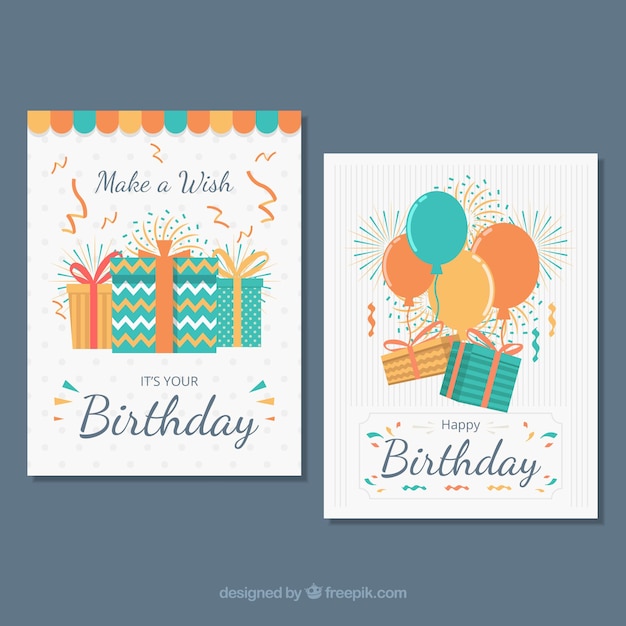 Two birthday cards in flat design