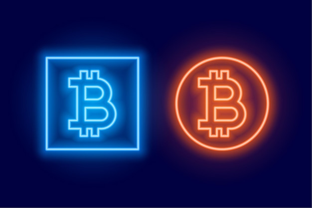 Free vector two bitcoin logo symbol made in neon style