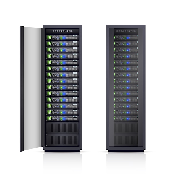 Two Black Server Racks Realistic Illustration 