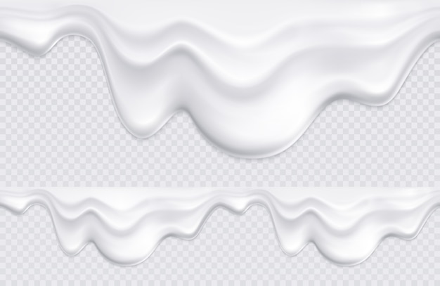 Две границы с рисунком, состоящим из капель белого йогурта или мороженого на прозрачном бесшовном
