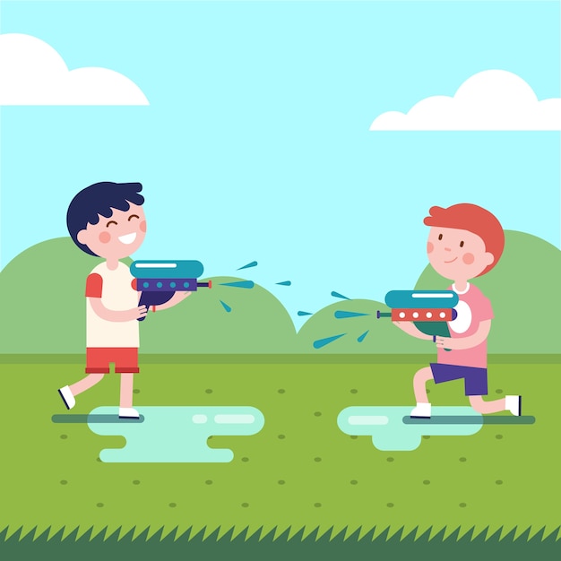 Free vector two boys playing water guns wars