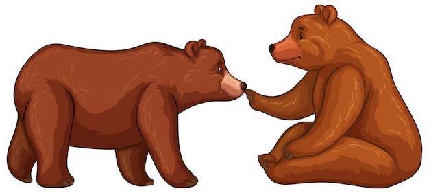 Free vector two brown bears on white background