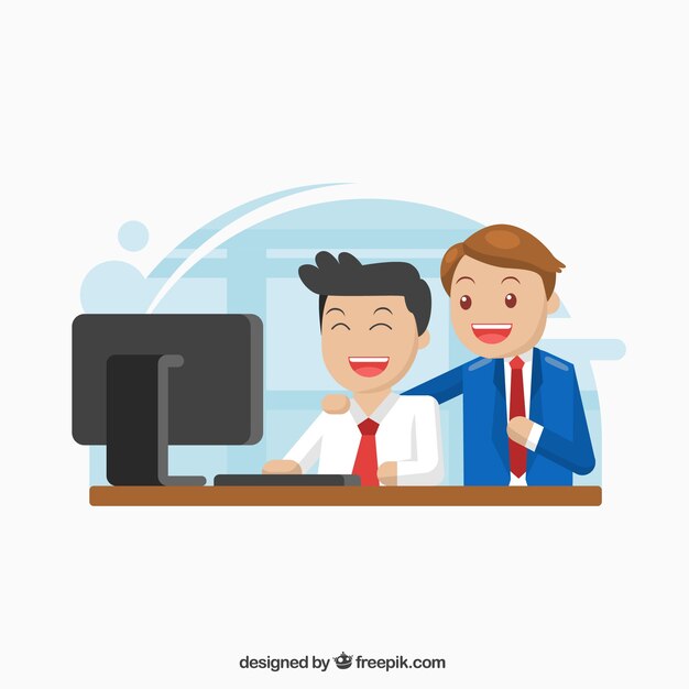 Two business character working together