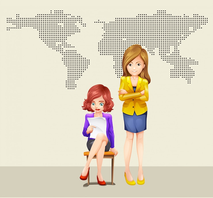Free Vector two businesswomen and world map