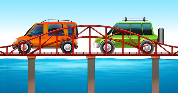 Vettore gratuito due macchine sul ponte