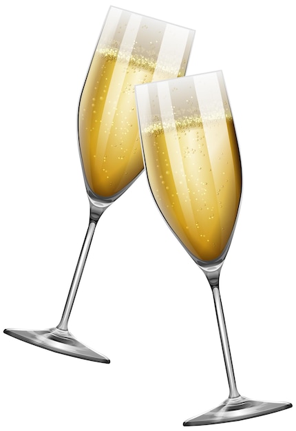 Two champagne glasses on white