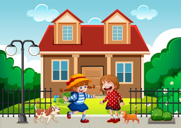 Due bambini in piedi davanti alla casa