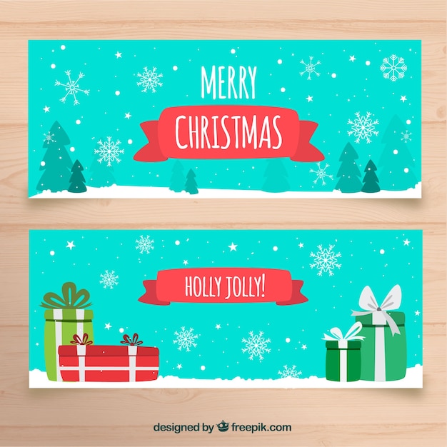 Two christmas banners in turquoise