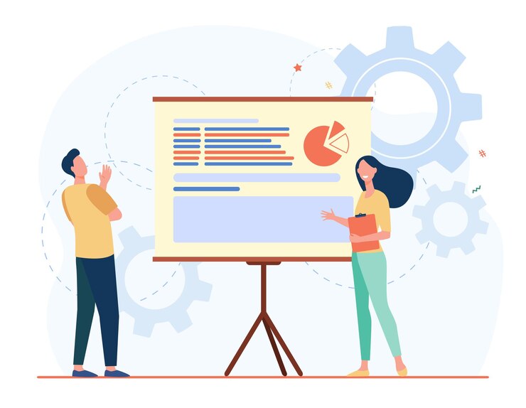 Free Vector two colleagues analyzing work together
