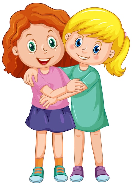 Бесплатное векторное изображение Две милые девушки обнимают друг друга