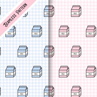 2つのかわいい牛乳パックのシームレスパターン プレミアムベクター 2つのかわいい牛乳パックのシームレスパターン プレミアムベクター