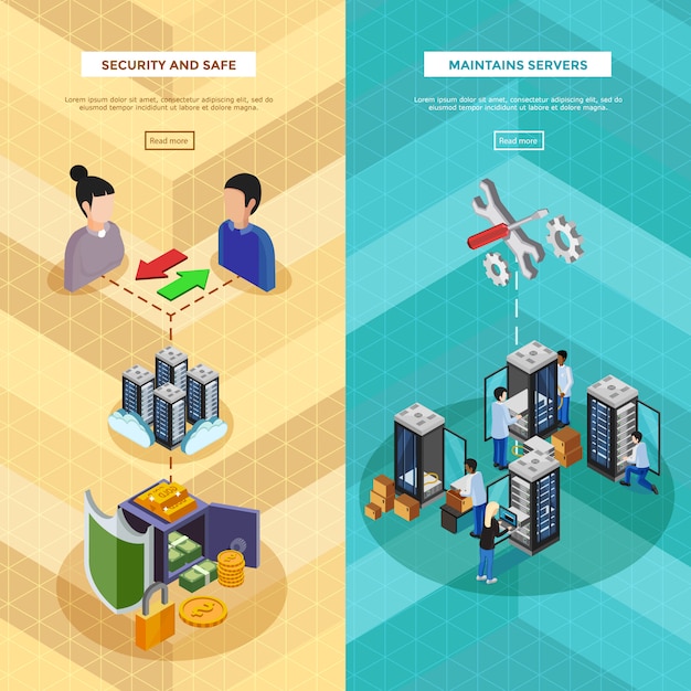 Free vector two datacenter isometric vertical banners