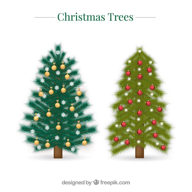 現実的なスタイルで、二つの装飾クリスマスツリー
