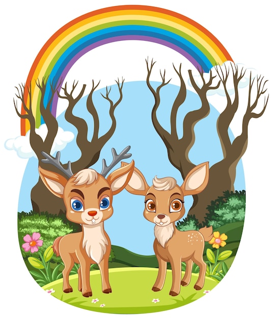 Two deers in woods scene