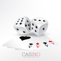 Two dice with casino cards