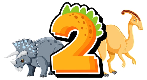 Free vector two dinosaurs with number two cartoon