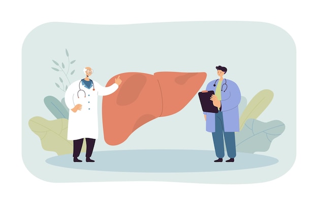 Two doctors discussing liver disease illustration
