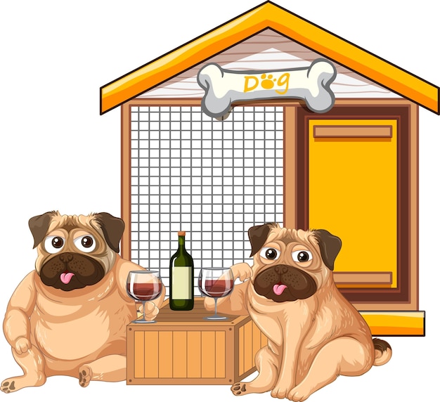 Free vector two dogs drinking wine at home