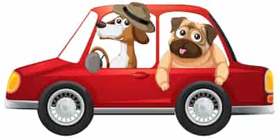 Free vector two dogs driving red car