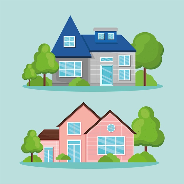 Free vector two dream houses icons