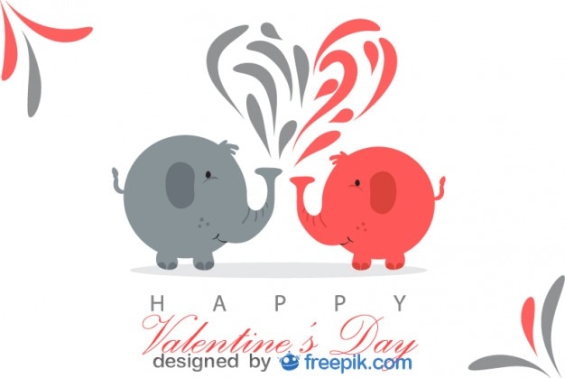 Free vector two elephants in love in a valentine's day postcard