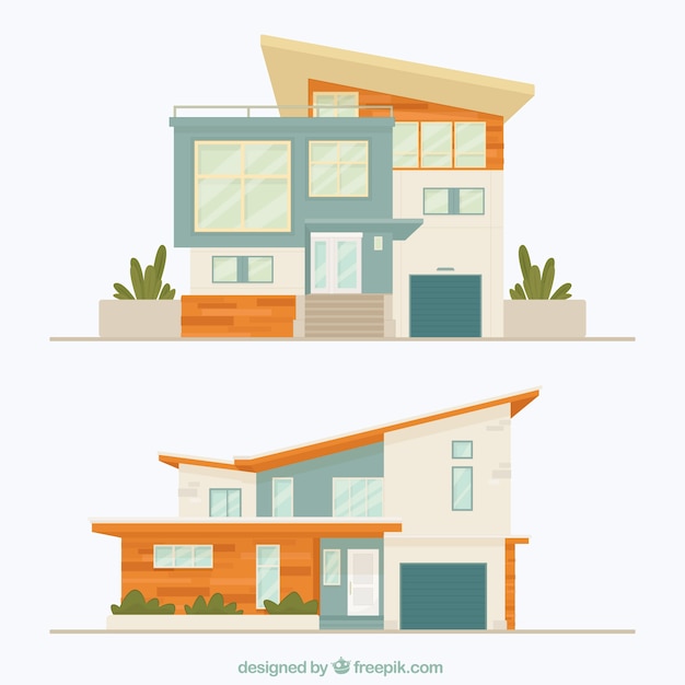 Free vector two facades of modern houses