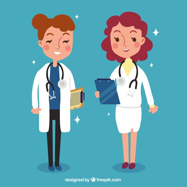 Two female doctors with clipboards