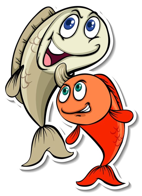 두 마리의 물고기 동물 만화 스티커
