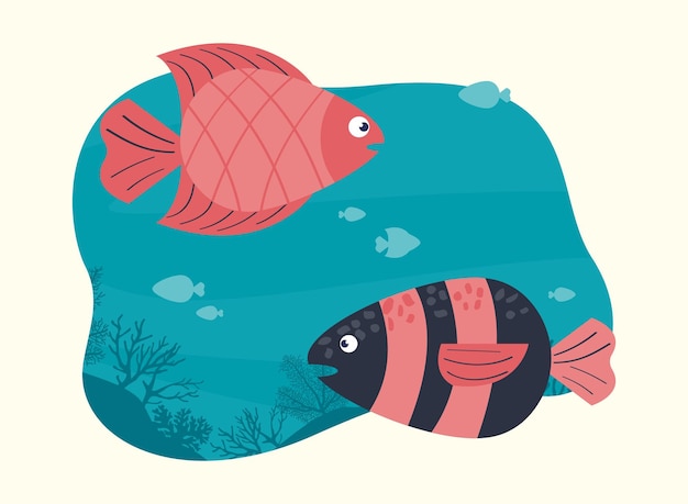 Бесплатное векторное изображение Две рыбки плавают
