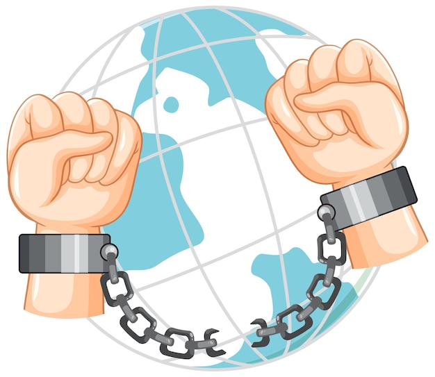 Free vector two fist hand on chained globe