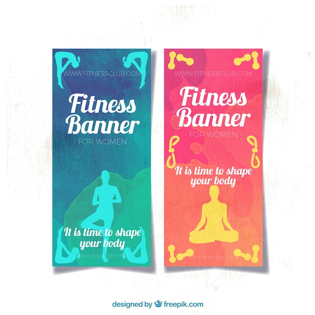 Two fitness textured watercolor banners