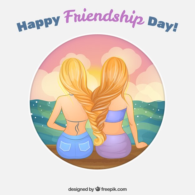 Free Vector two friends on the beach for friendship day