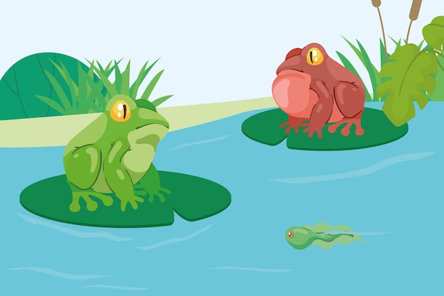 Free vector two frogs in lake