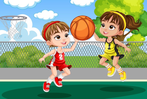 Free vector two girls playing basketball