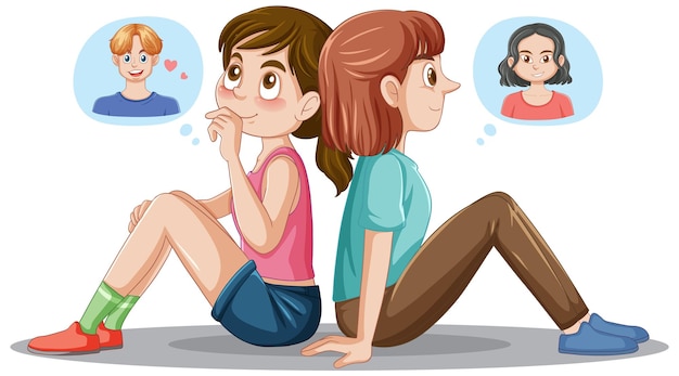 Бесплатное векторное изображение Две девушки сидят спиной к спине