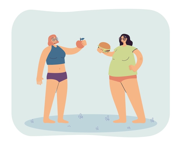 Free vector two girls with different body shapes and diets