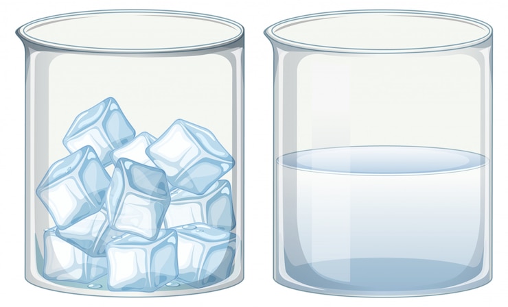 Free Vector two glass beakers filled with ice and water