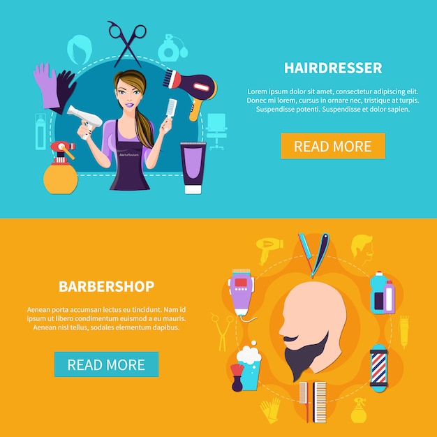 Free vector two hairdresser banner set