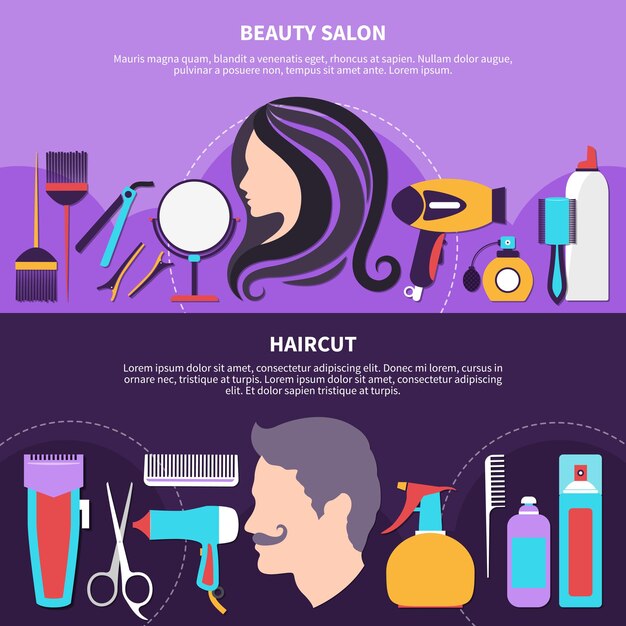 Free vector two hairdresser flat composition with beauty salon and hairdresser headlines and place for text vector illustration