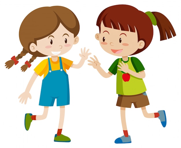 Two happy girls playing | Premium Vector