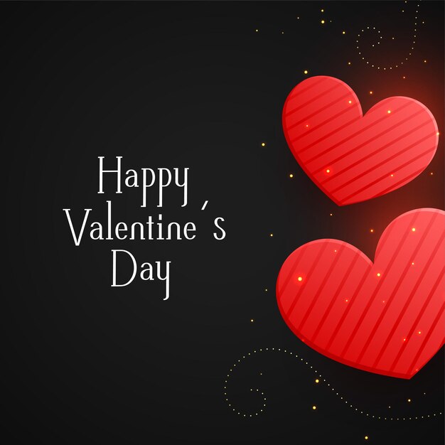 Two hearts on black valentines day background