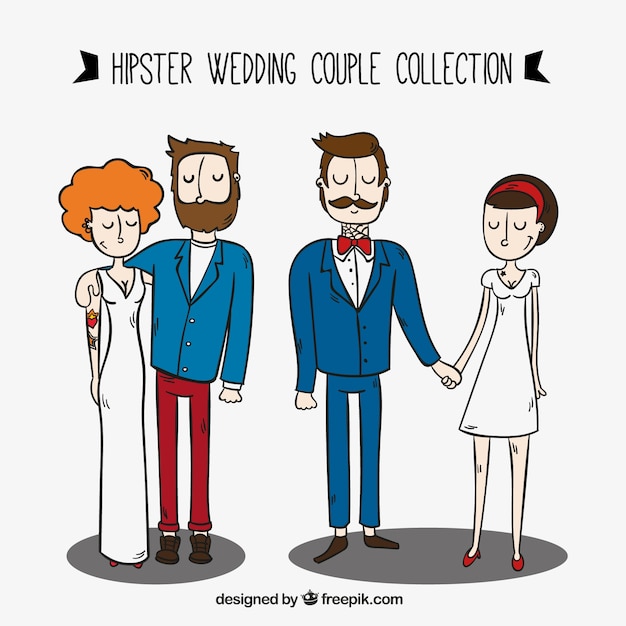 Free vector two hipster wedding couples