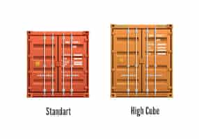 無料ベクター キャプション付きの異なる色とサイズの 2 つの分離された現実的な貨物コンテナー ベクトル イラスト
