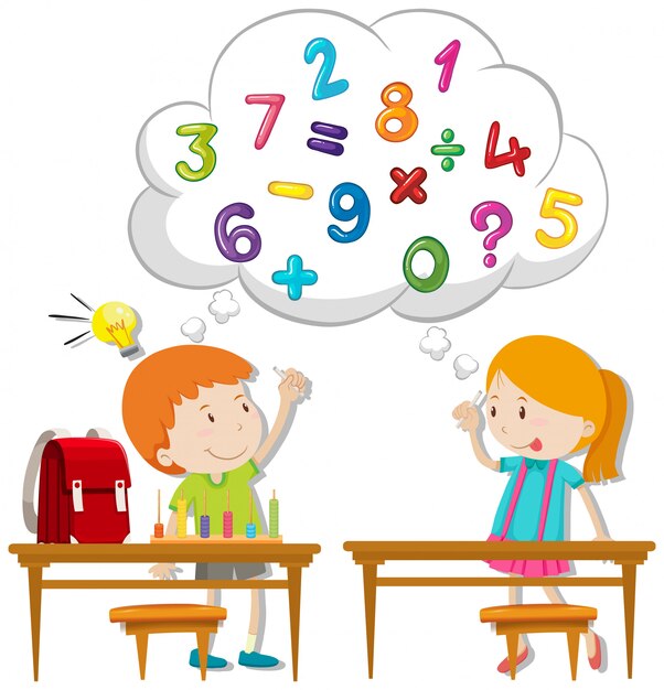 Two kids calculating in classroom