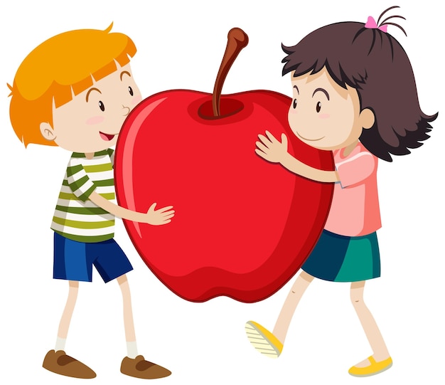 Free vector two kids hugging an apple together