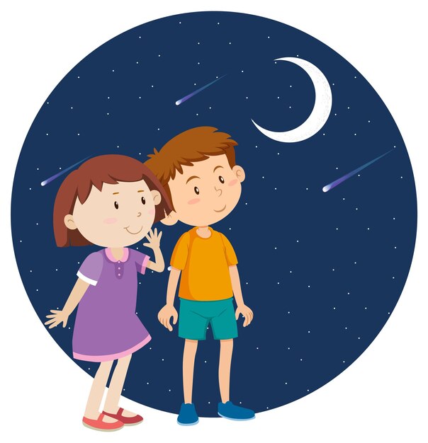 Two kids looking at the moon