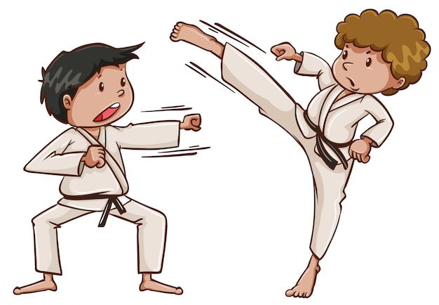 Vettore gratuito due bambini che giocano a karate