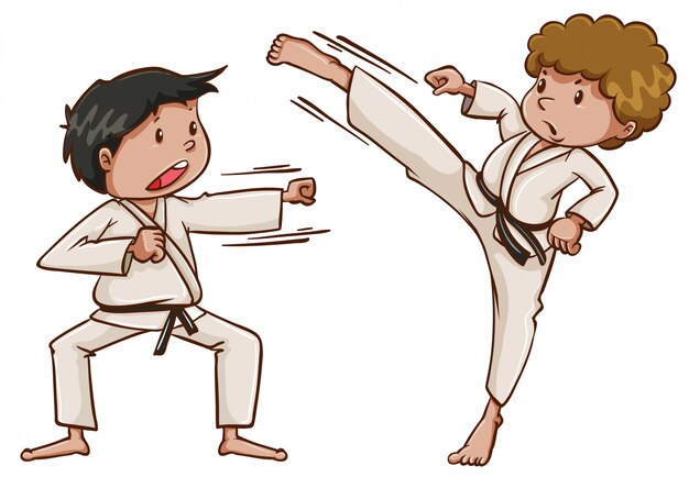 Two kids playing karate