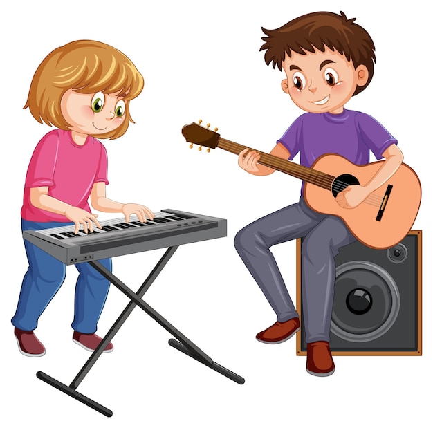 Vettore gratuito due bambini che suonano uno strumento musicale