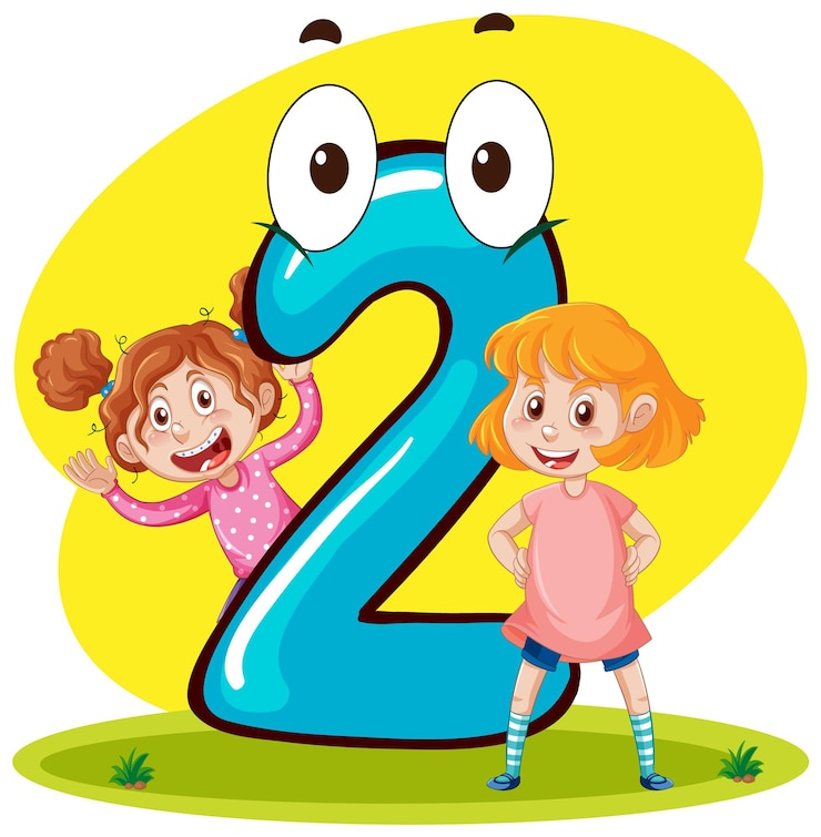 मुफ़्त वेक्टर two kids with number two cartoon